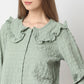 Full Front Button Placket Peter Pan Collar With Ruffle Trim Shirt