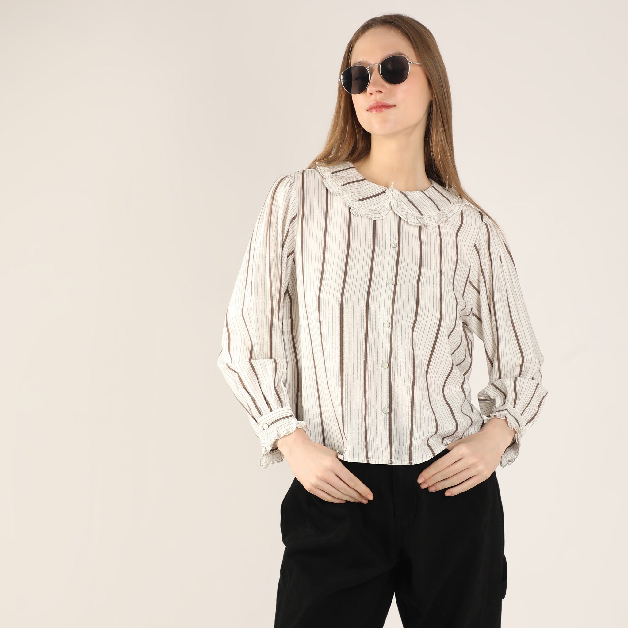 Striped Full-Sleeve Layered Collar Casual Shirt
