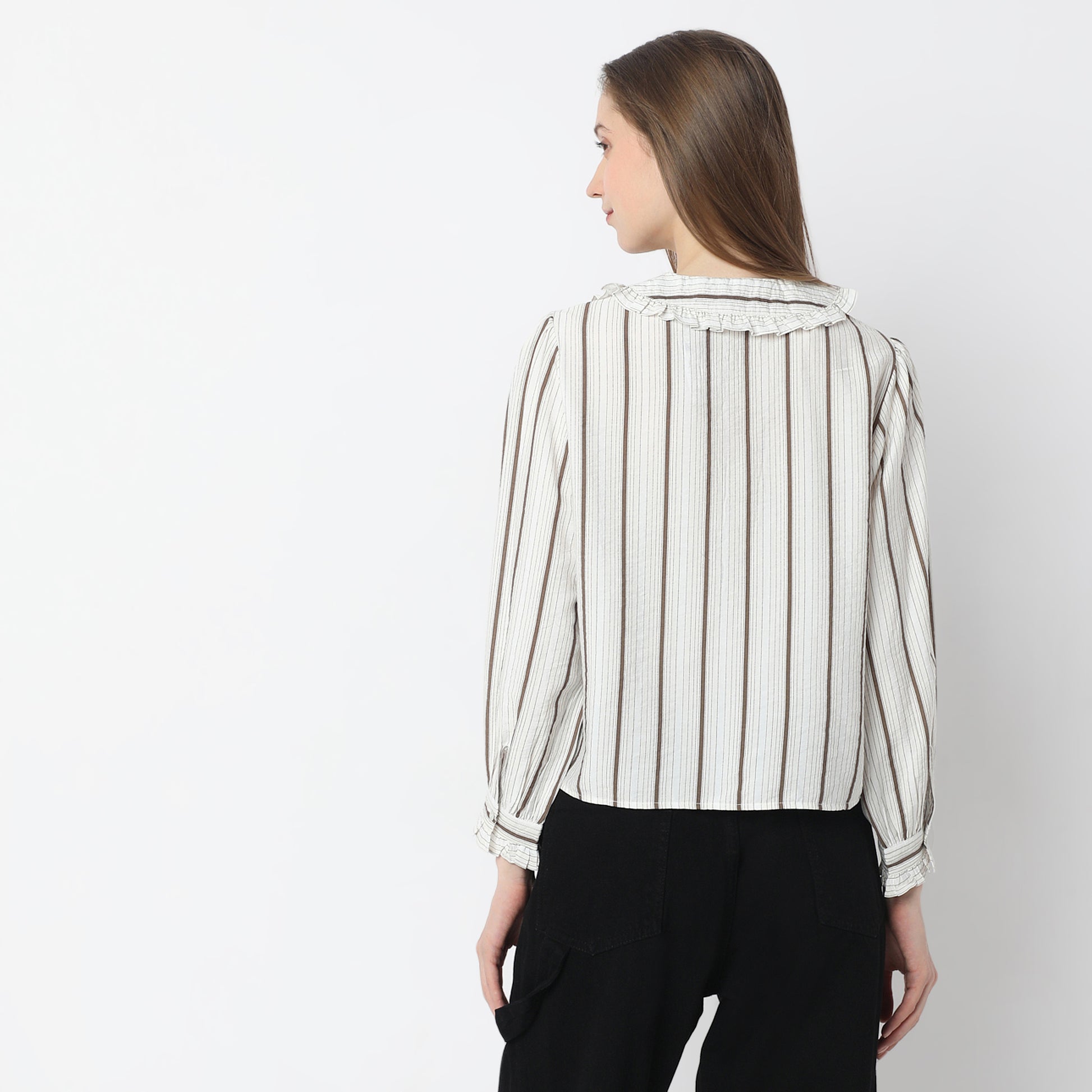 Striped Full-Sleeve Layered Collar Casual Shirt