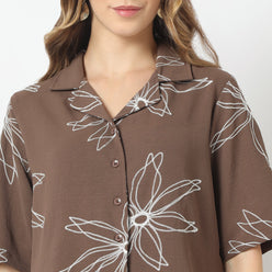 Regular Fit Solid Camp Collar Shirt