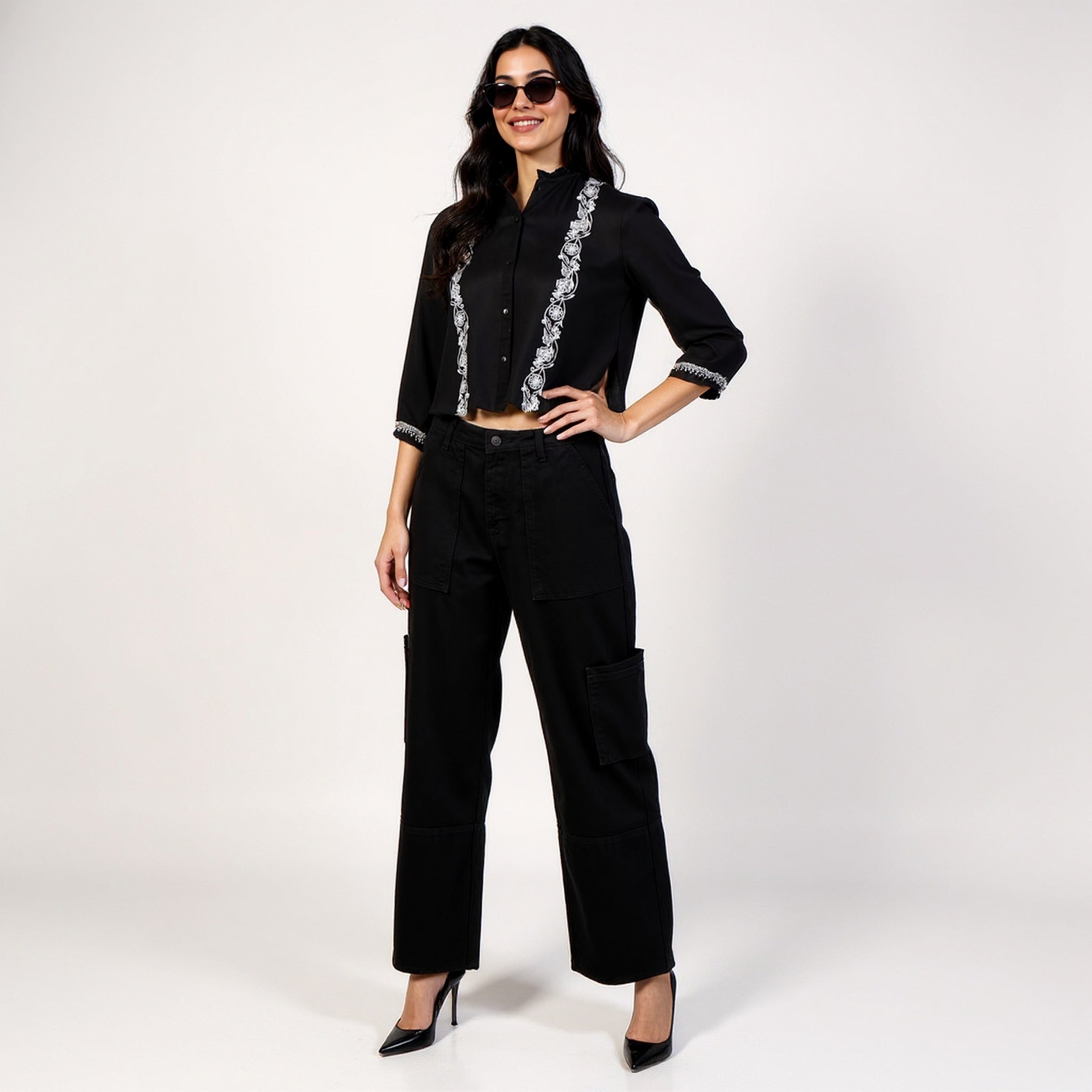 Embroidered Crop Shirt