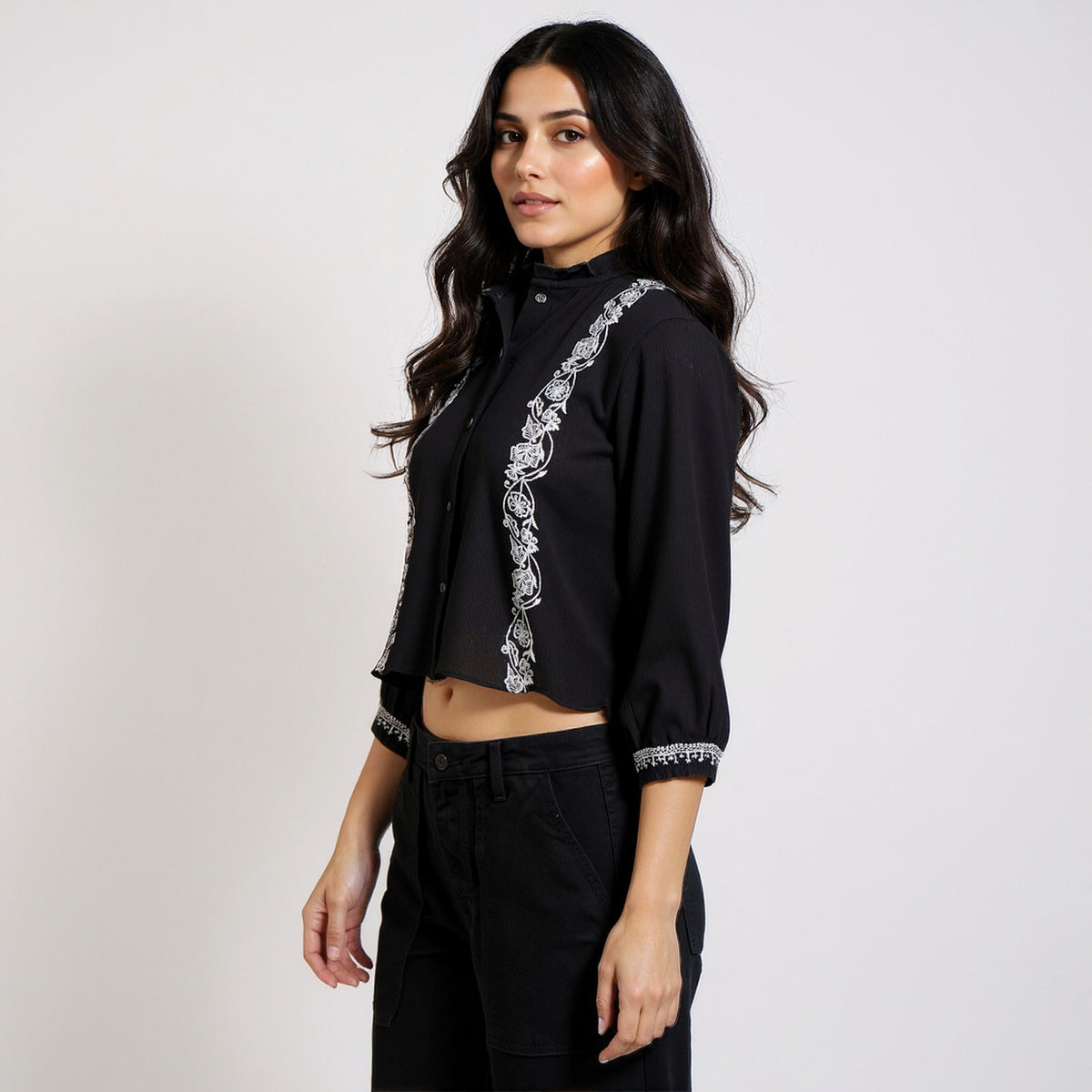 Embroidered Crop Shirt