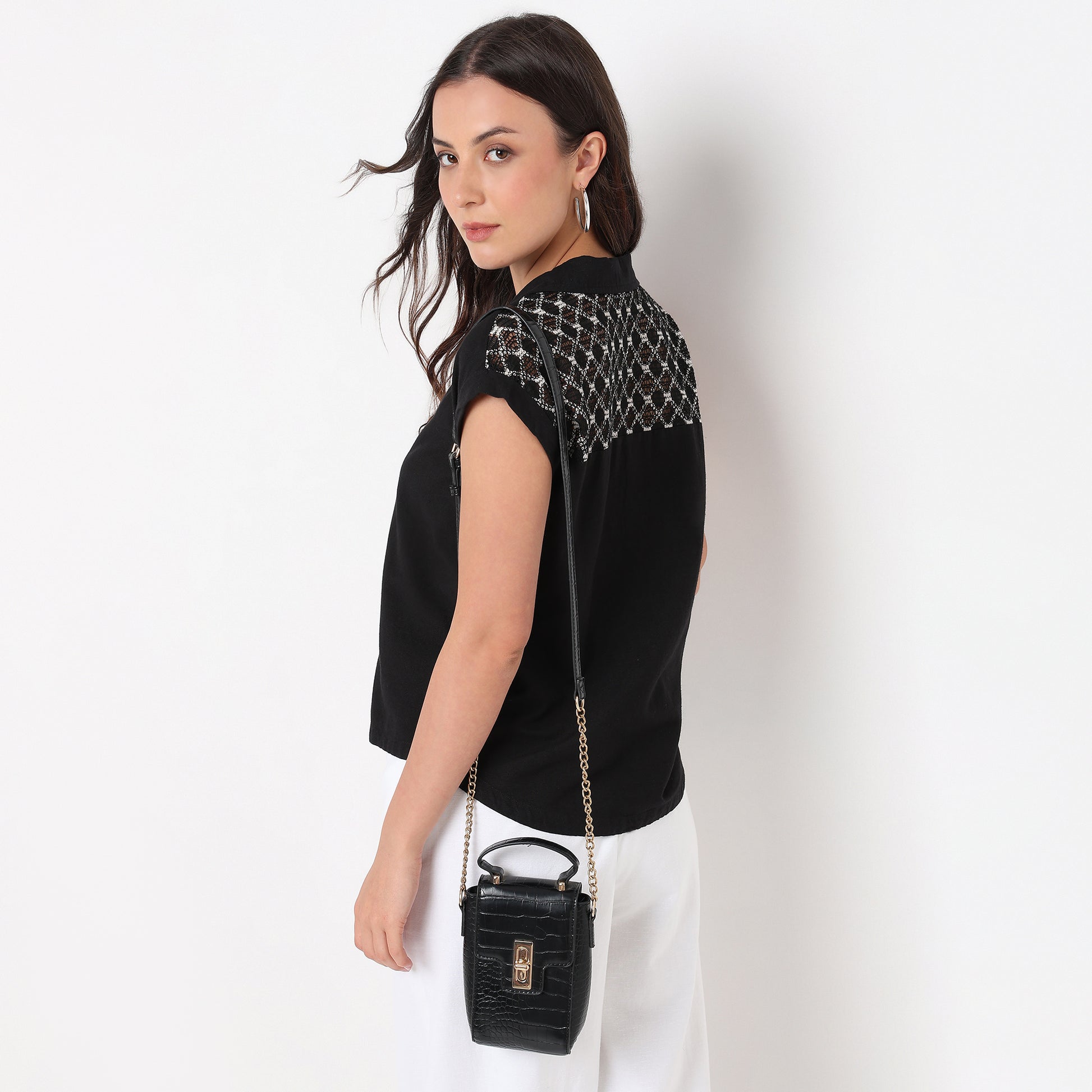 Dolman Sleeve Solid Lace Shirt