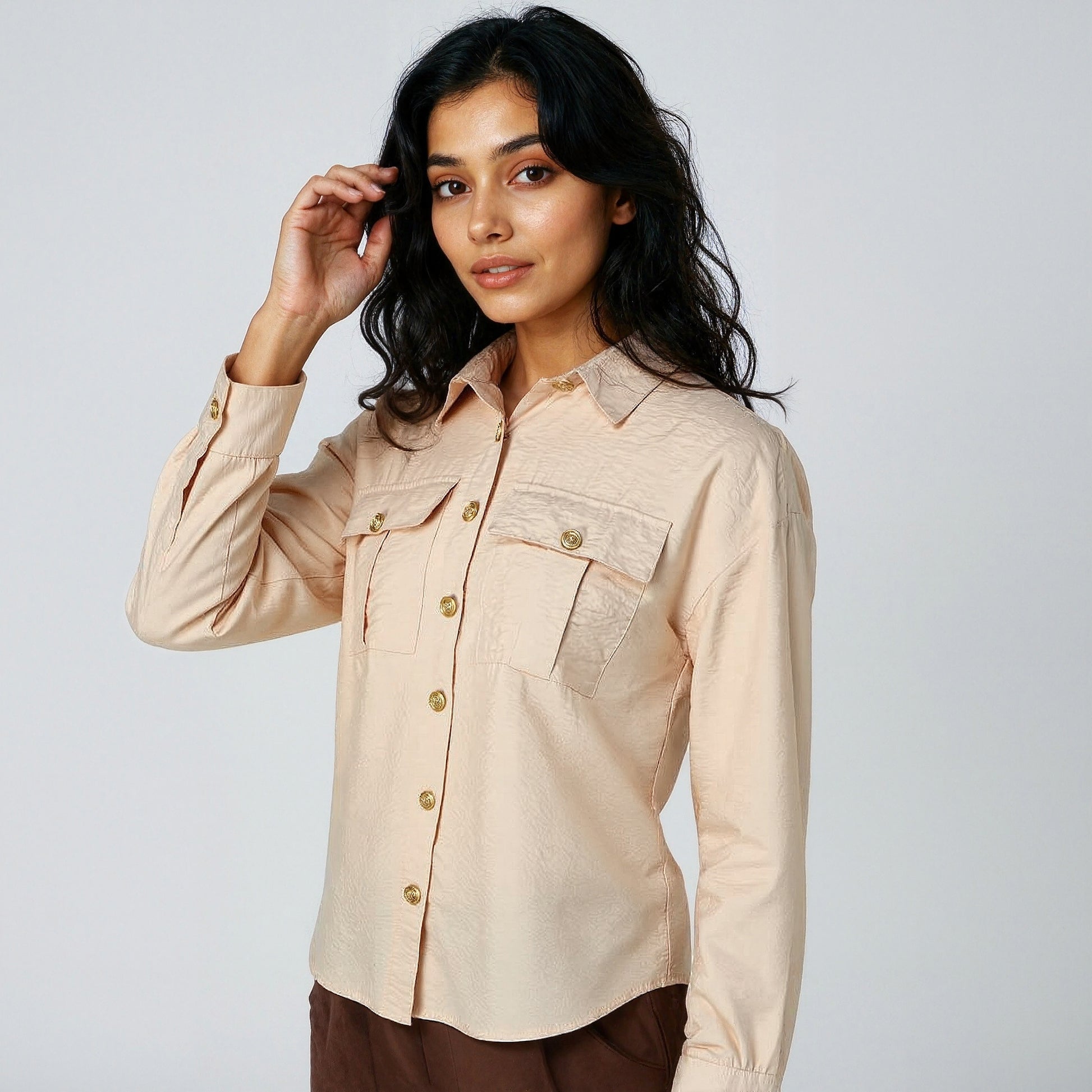 Solid Shirt with Front Pocket Details