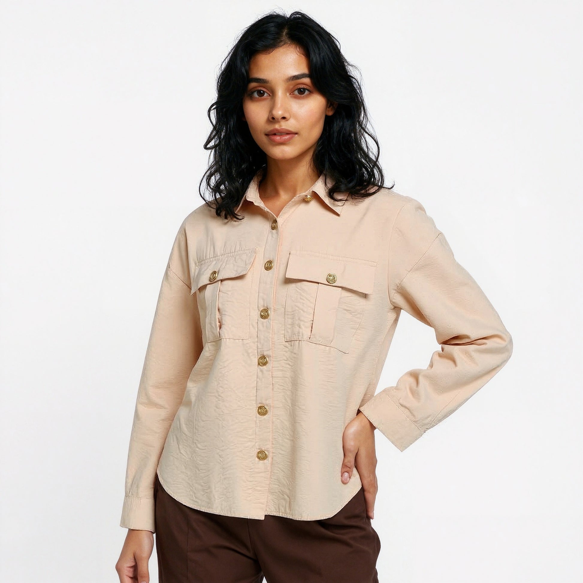 Solid Shirt with Front Pocket Details