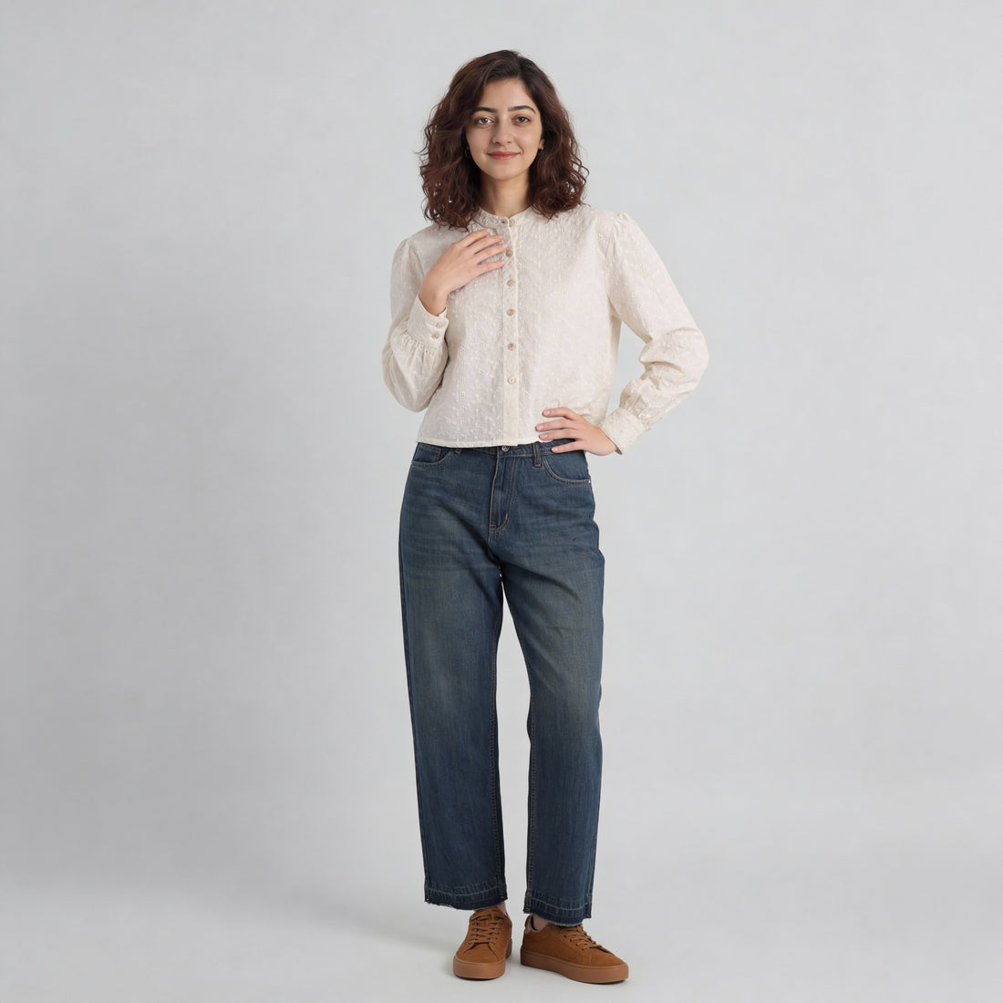 Cotton Schiffi Band Neck Shirt