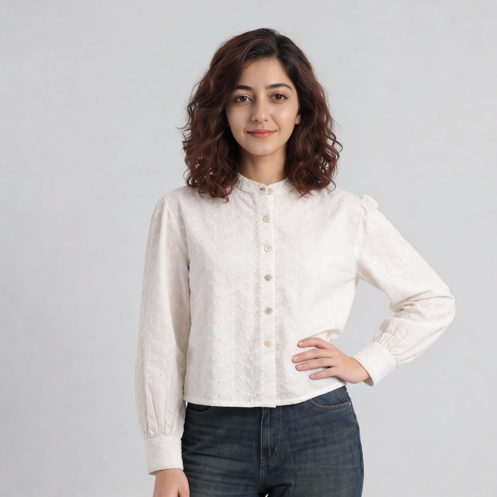 Cotton Schiffi Band Neck Shirt