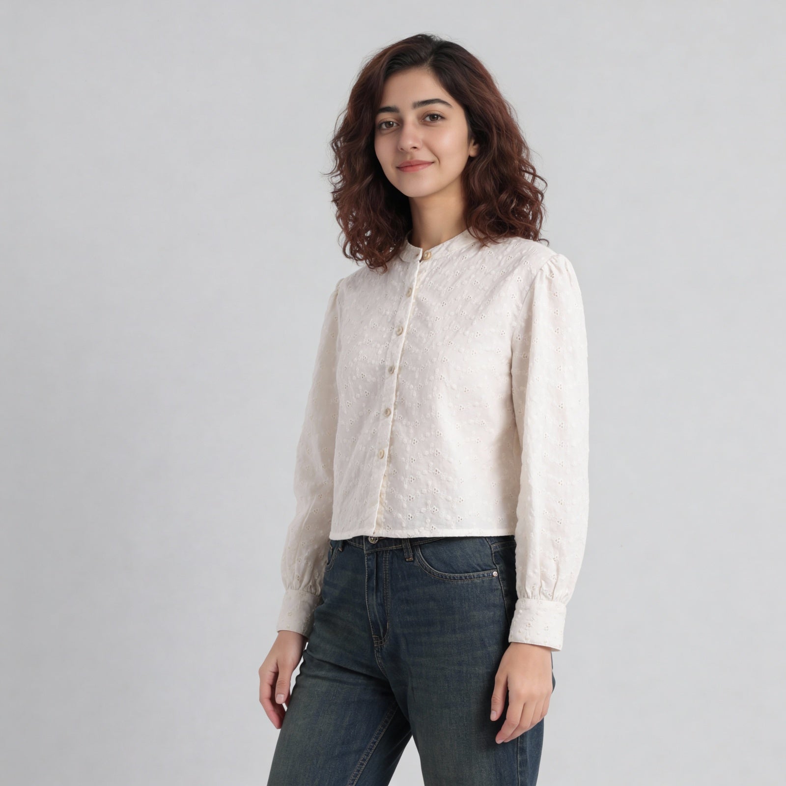 Cotton Schiffi Band Neck Shirt