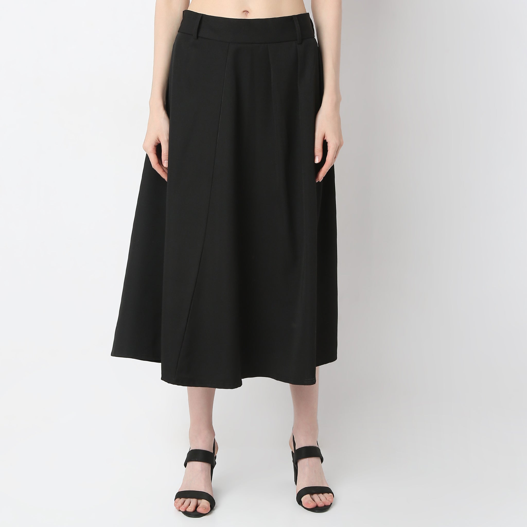 Flare Fit Solid Mid Rise Skirt