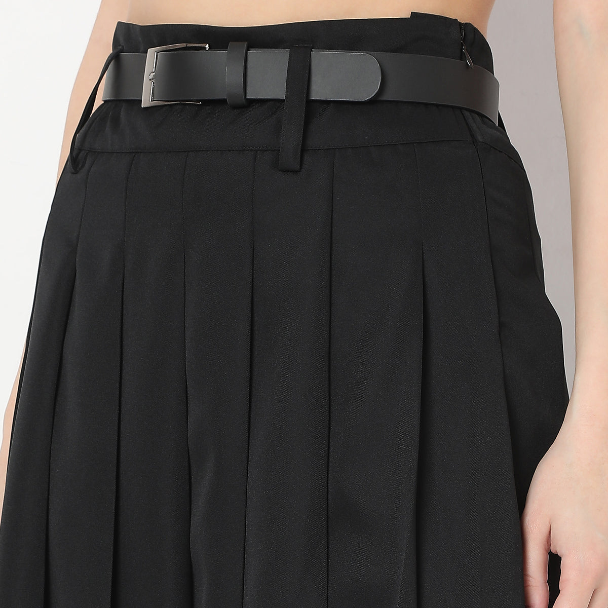 Flare Fit Calf Length Flared Skirt with Belts