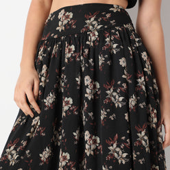 Flare Fit Printed Ankle Length Mid Rise Skirt