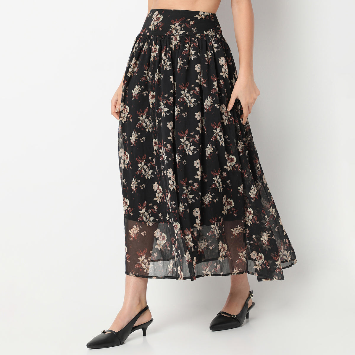 Flare Fit Printed Ankle Length Mid Rise Skirt
