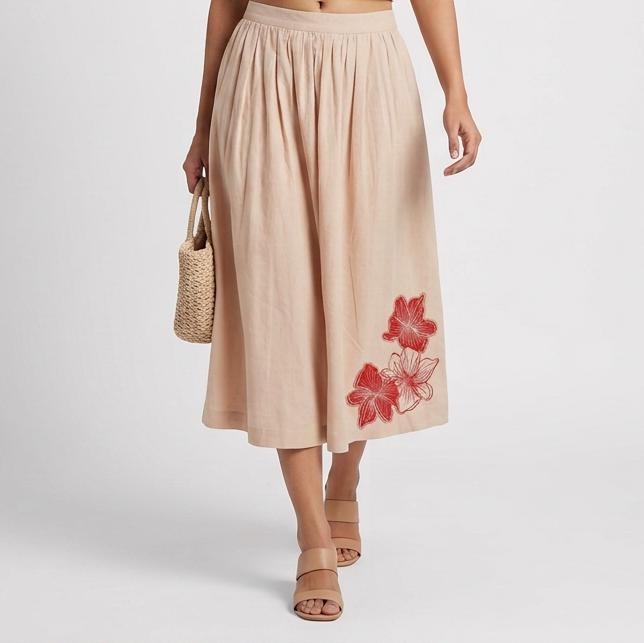 Cotton Embroidered Flared Skirt