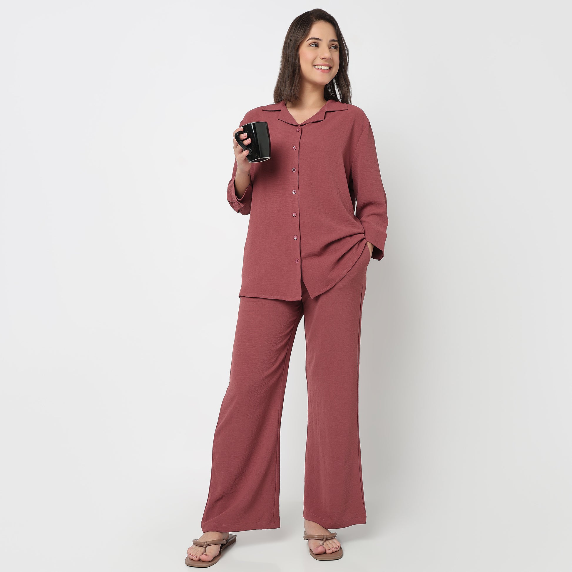 Solid Mid Rise Lounge Palazzos
