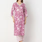 Floral Print V-Neck Straight Kurta and Pant with Dupatta Set