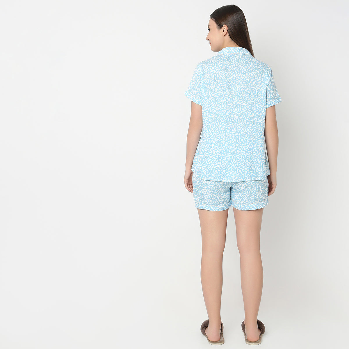 Regular Fit Printed Shirt with Shorts Sleepwear Set