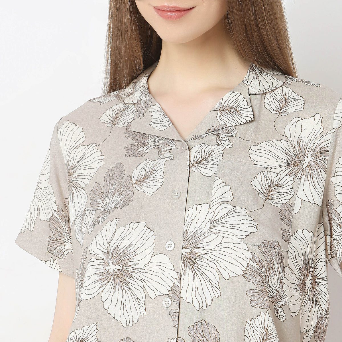 Regular Fit Printed Shirt with Shorts Sleepwear Set