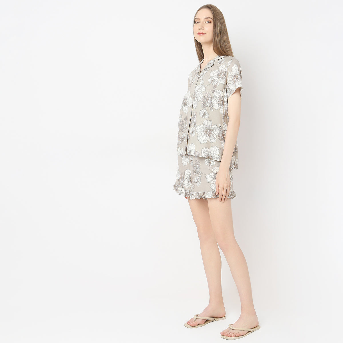 Regular Fit Printed Shirt with Shorts Sleepwear Set