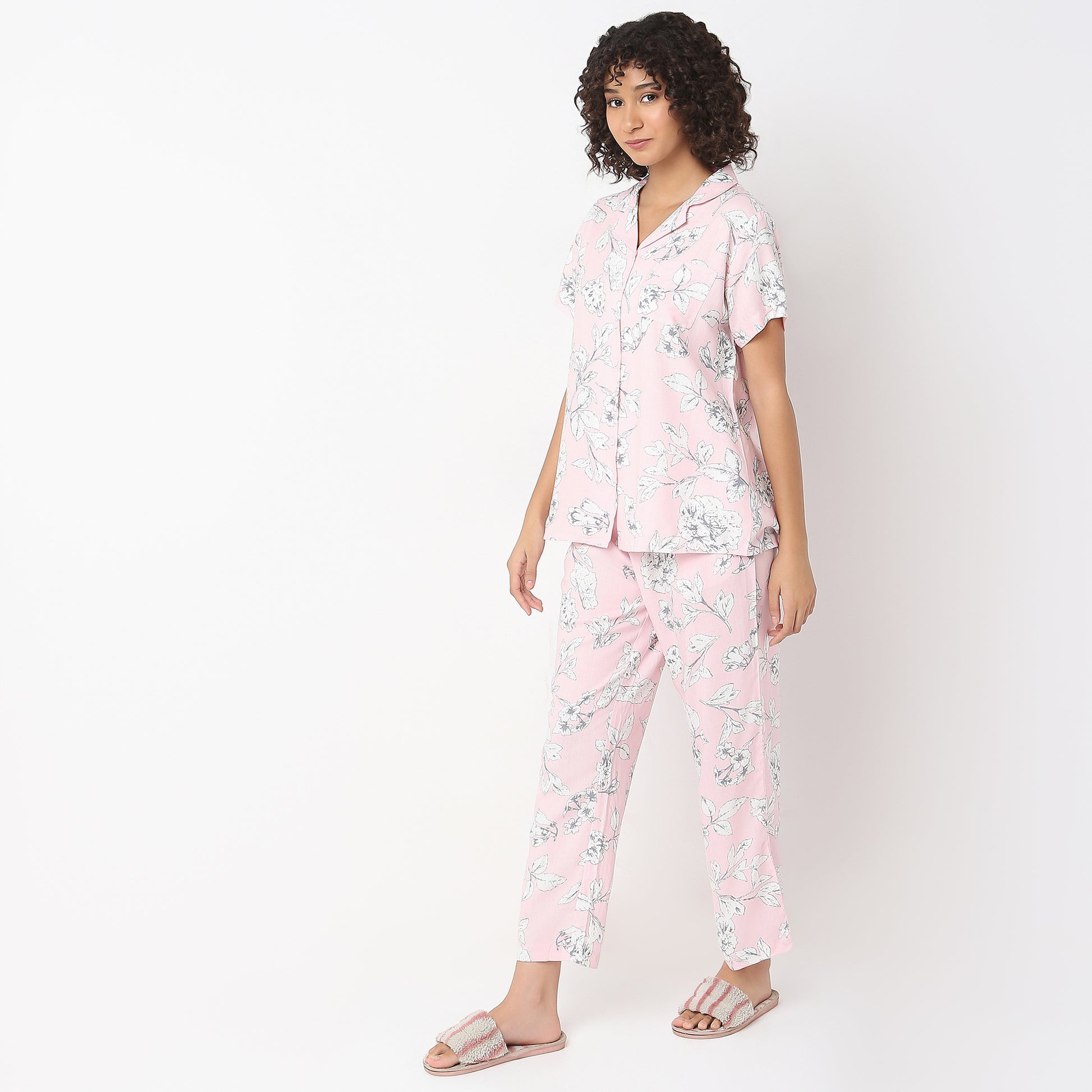 Regular Fit Printed Shirt with Pyjama Set