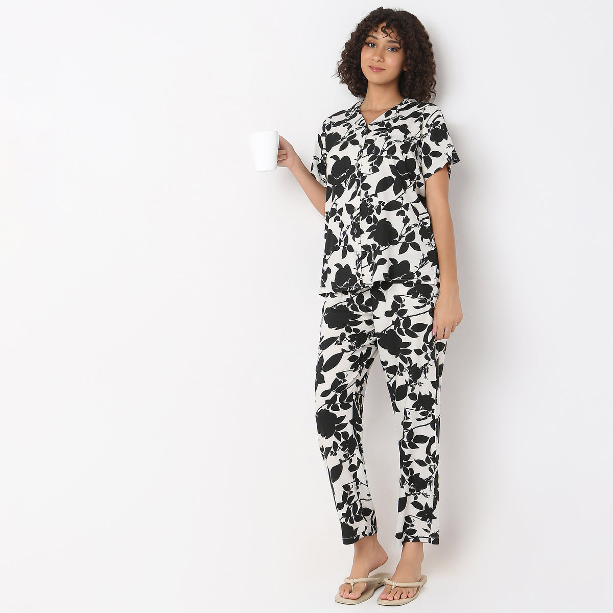 Regular Fit Printed Shirt with Pyjama Set