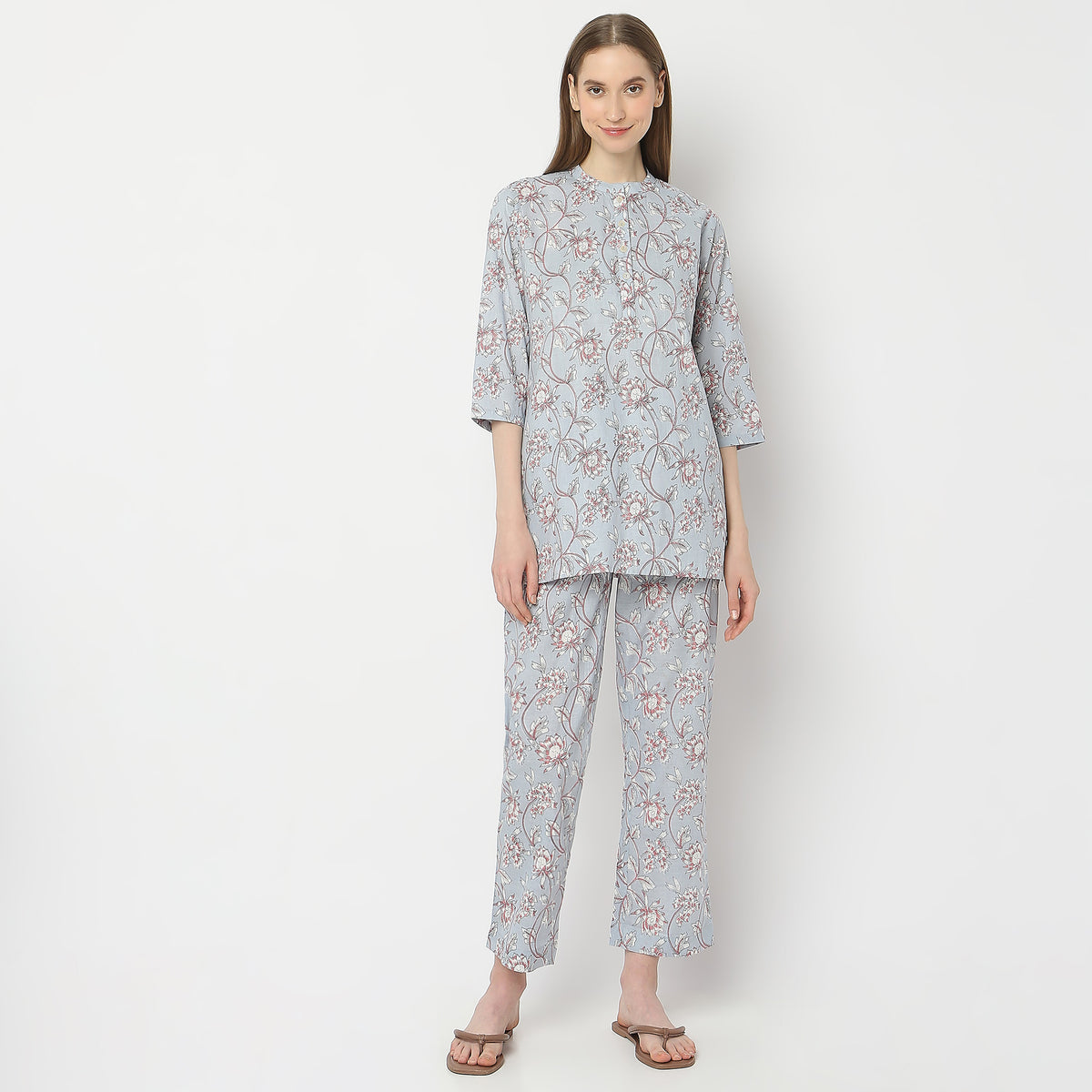 Regular Fit Printed Top with Pyjama Set