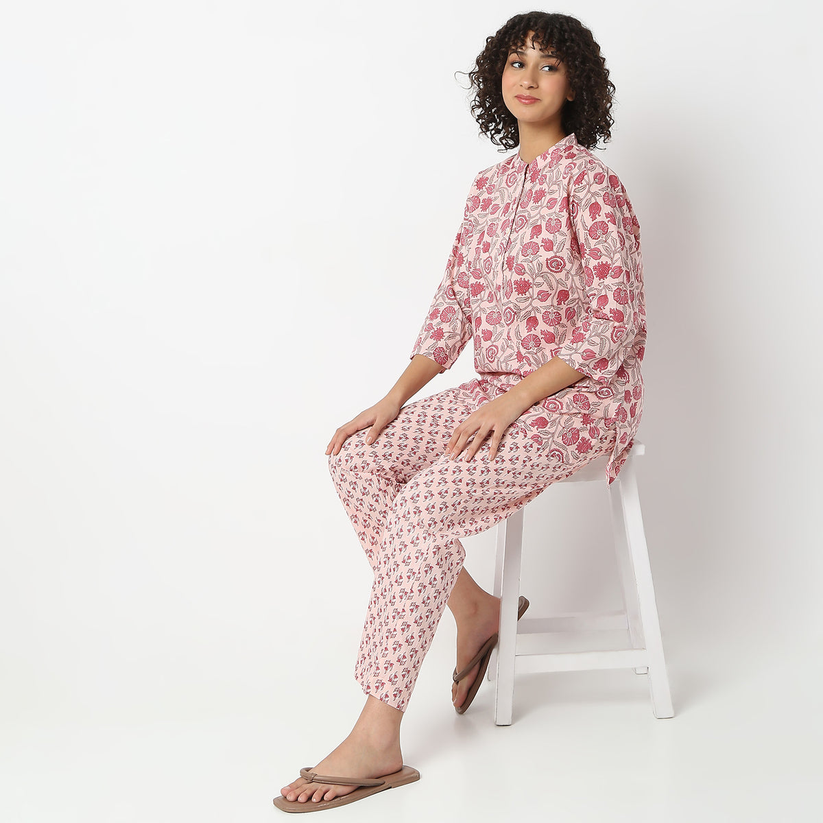 Regular Fit Printed Top with Pyjama Set