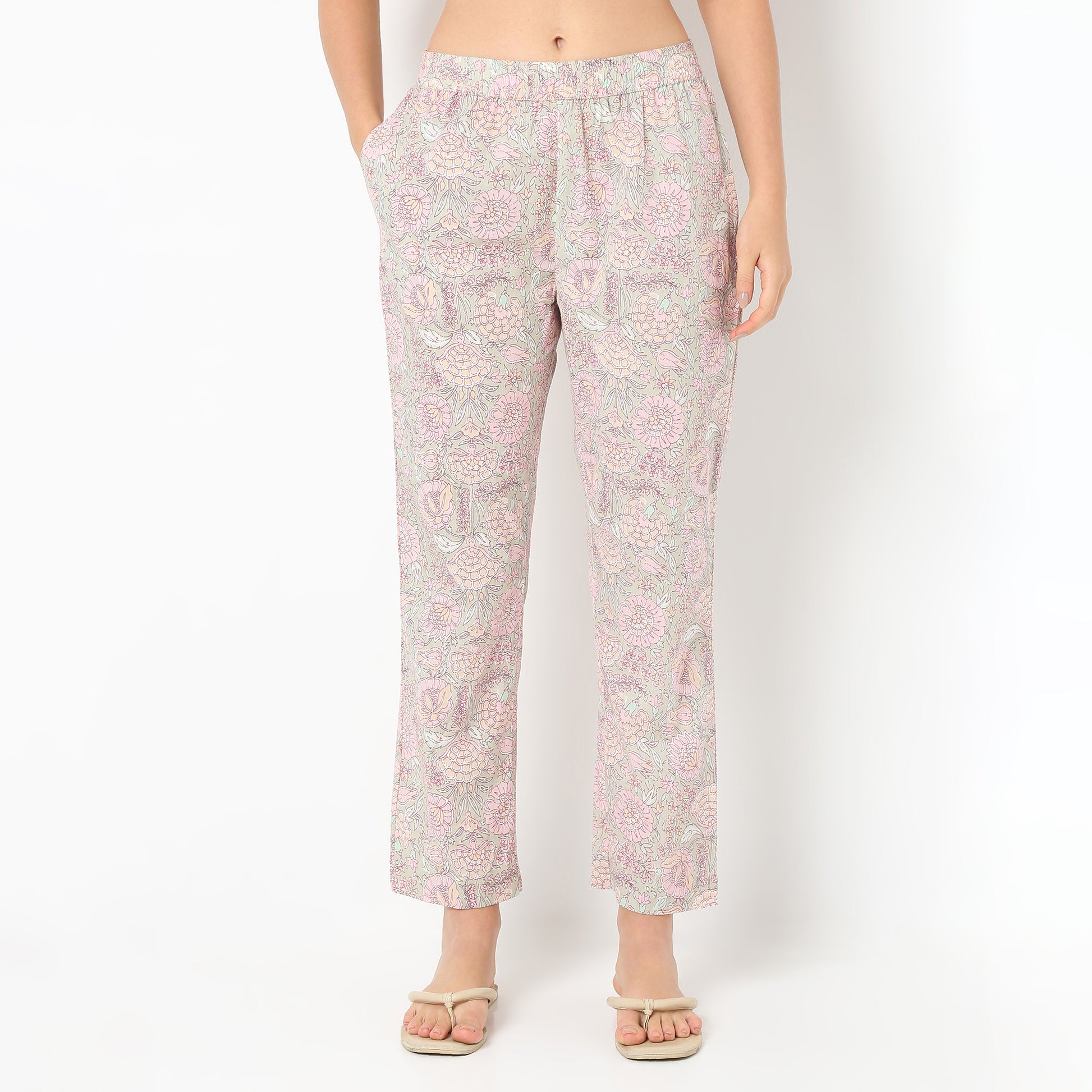 Round Neck Short Length Three-Fourth Sleeve Printed Jaipuri Topwear And With Pyjama Sleepwear Set