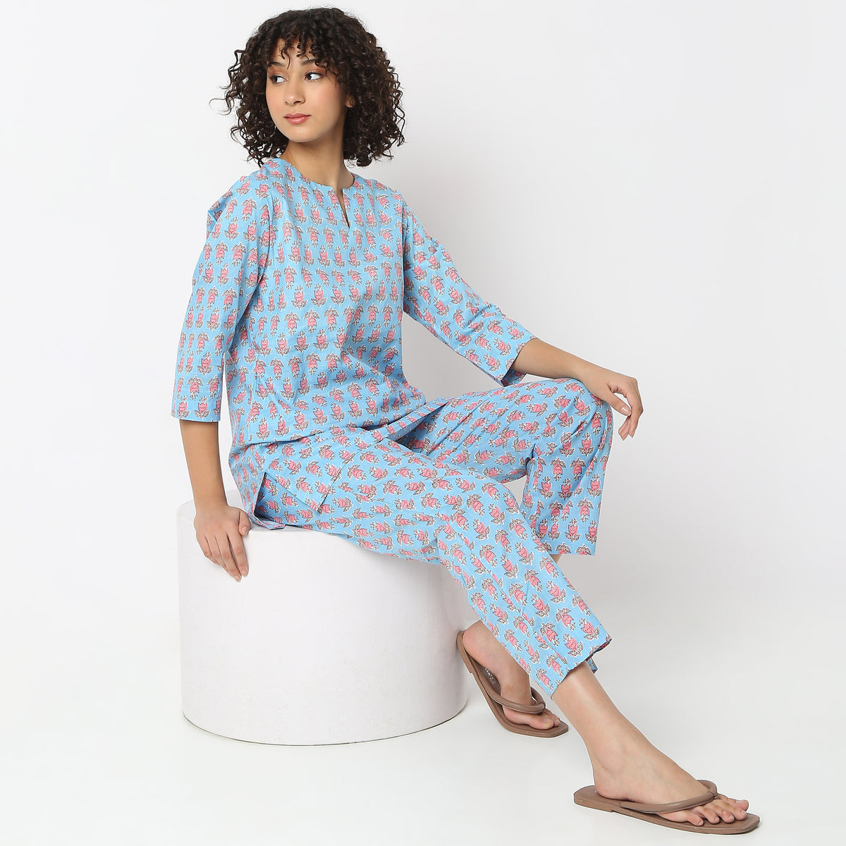 Regular Fit Printed Top with Pyjama Set