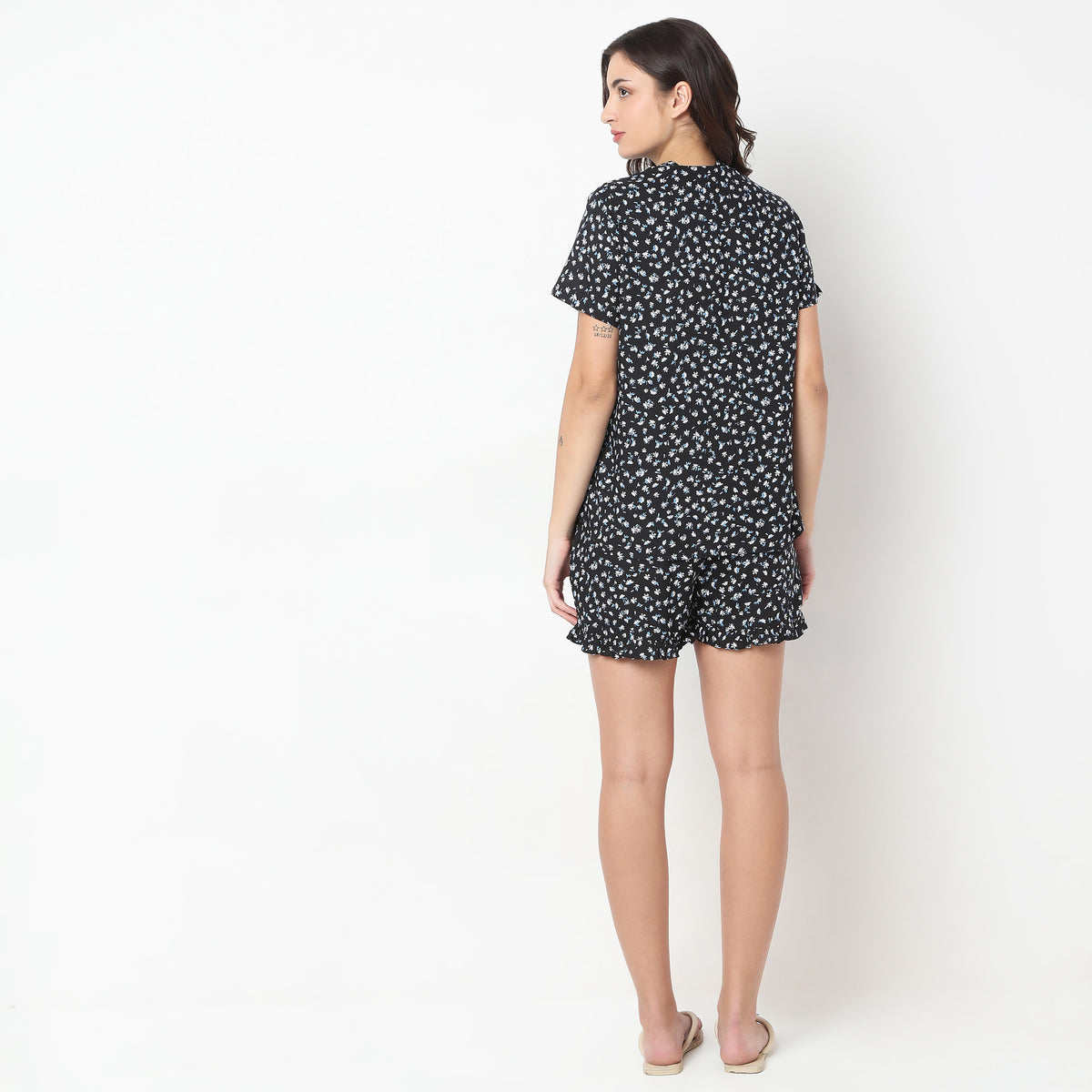 Regular Fit Printed Shirt with Shorts Sleepwear Set