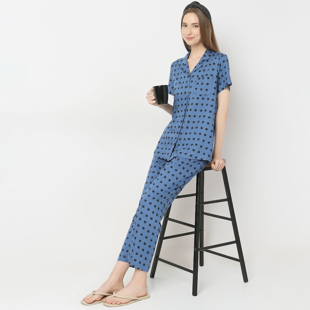 Regular Fit Printed Shirt with Pyjama Set