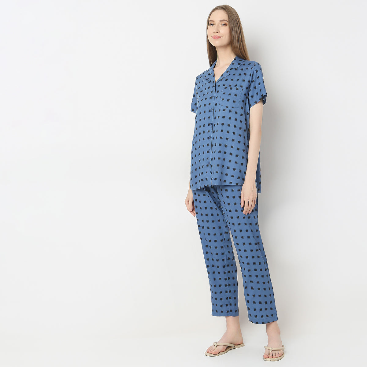 Regular Fit Printed Shirt with Pyjama Set