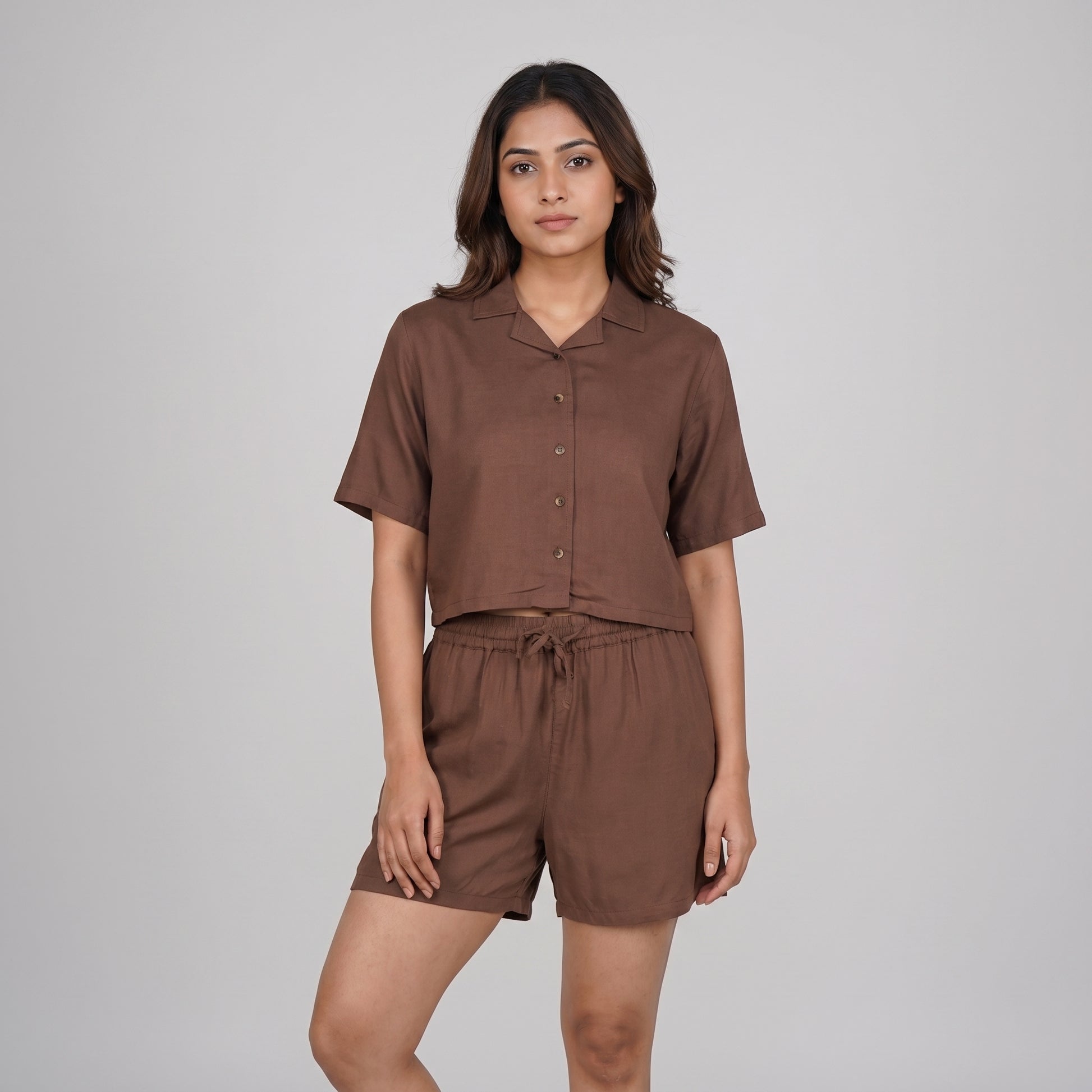 Cotton Solid Shirt with Short Sleepwear Set