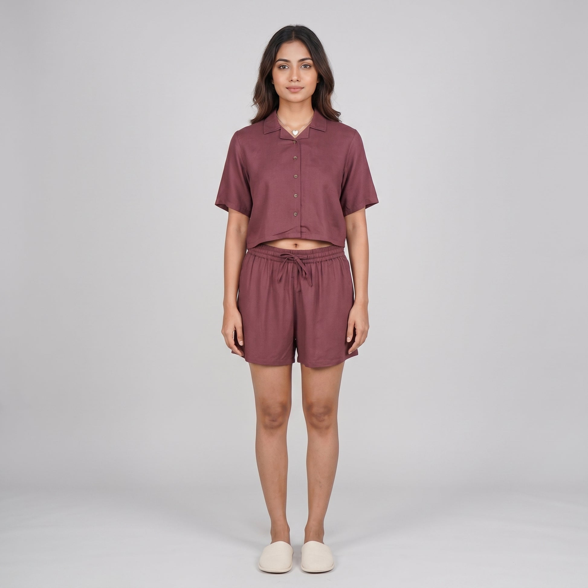 Cotton Solid Shirt with Short Sleepwear Set