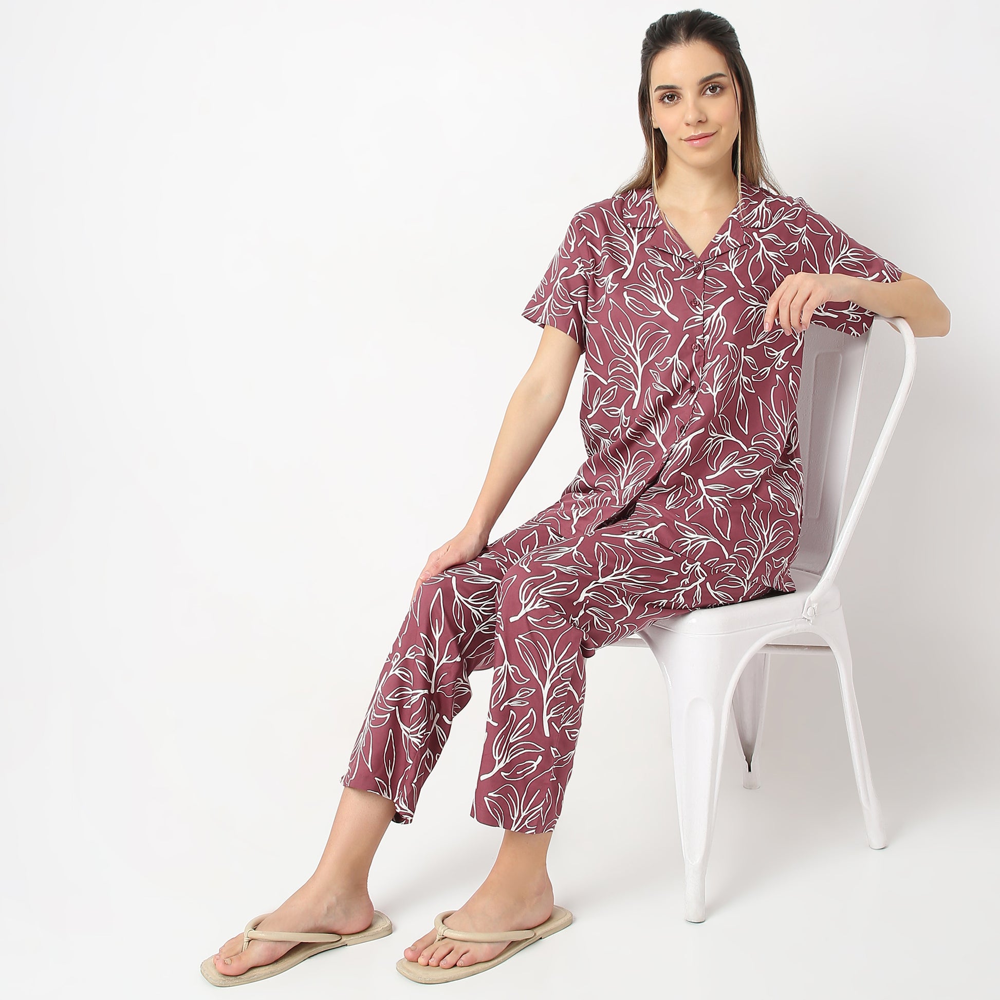 Regular Fit Printed Shirt with Pyjama Set