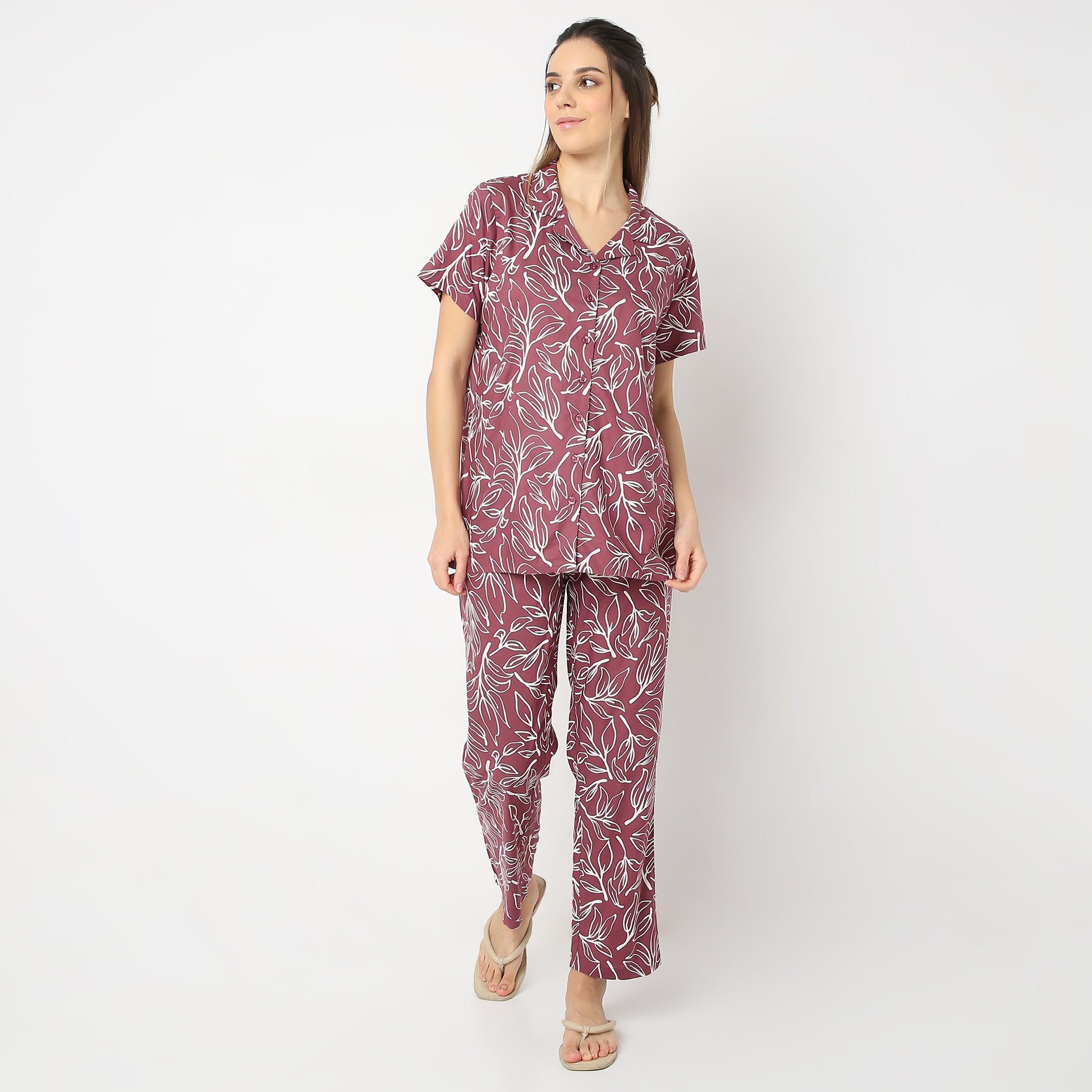 Regular Fit Printed Shirt with Pyjama Set