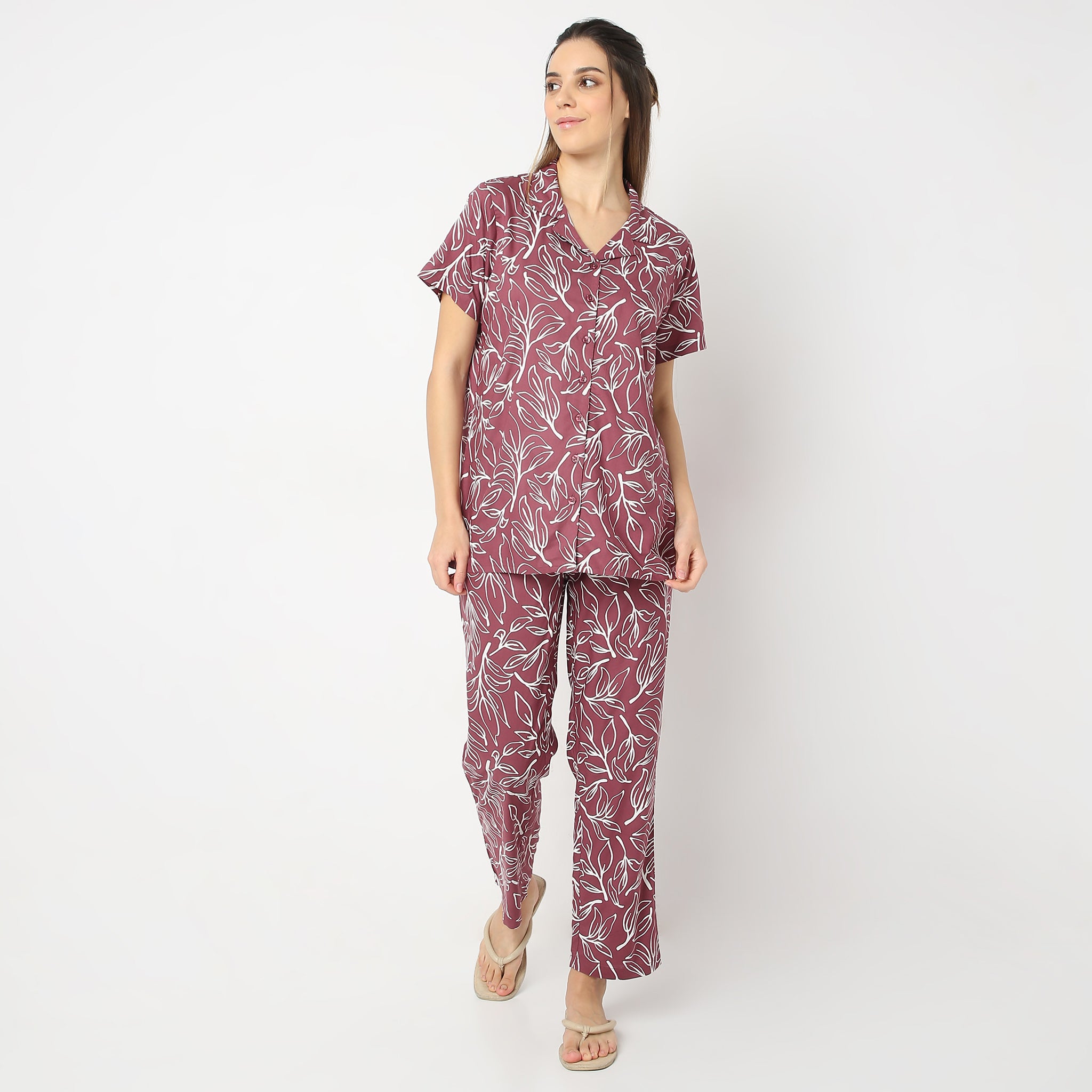 Regular Fit Printed Shirt with Pyjama Set