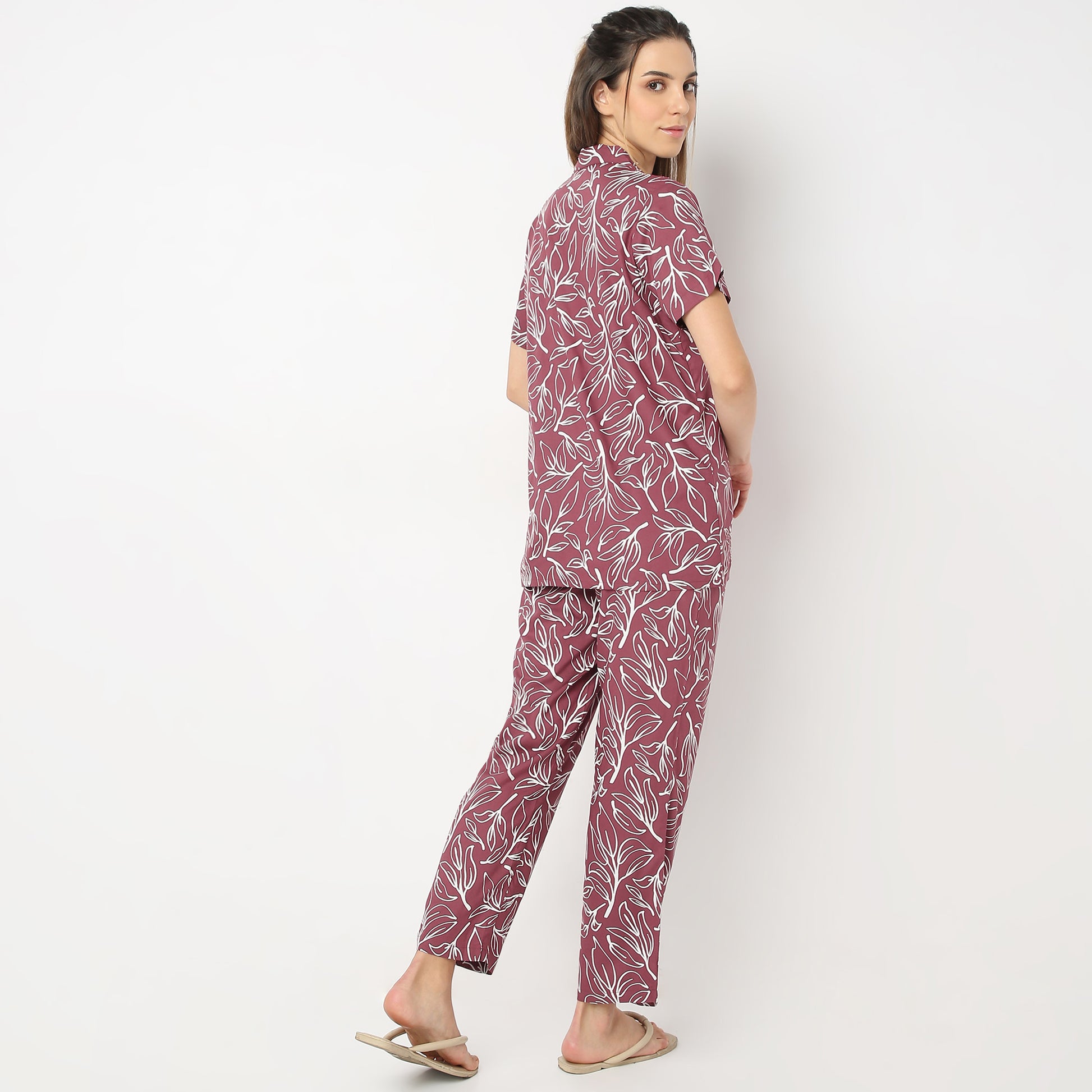 Regular Fit Printed Shirt with Pyjama Set