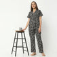 Regular Fit Printed Lapel Collar Regular Length Shirt with Pyjama Sleepwear Set