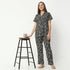 Regular Fit Printed Lapel Collar Regular Length Shirt with Pyjama Sleepwear Set