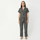 Regular Fit Printed Lapel Collar Regular Length Shirt with Pyjama Sleepwear Set