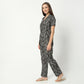 Regular Fit Printed Lapel Collar Regular Length Shirt with Pyjama Sleepwear Set