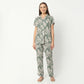 Regular Fit Printed Lapel Collar Regular Length Shirt with Pyjama Sleepwear Set