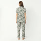 Regular Fit Printed Lapel Collar Regular Length Shirt with Pyjama Sleepwear Set