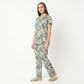 Regular Fit Printed Lapel Collar Regular Length Shirt with Pyjama Sleepwear Set