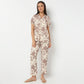 Lapel Collar Three-Fourth Sleeve Printed Sleepwear Set