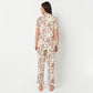 Lapel Collar Three-Fourth Sleeve Printed Sleepwear Set