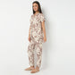 Lapel Collar Three-Fourth Sleeve Printed Sleepwear Set