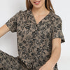 Floral Print Lapel Collar Short Sleeve Shirt with Pyjama Sleepwear Shirt
