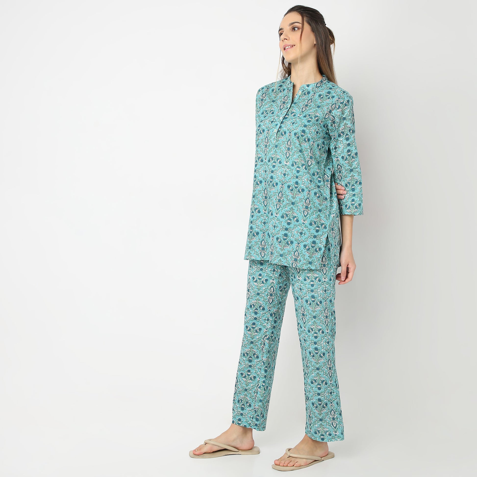 Regular Fit Printed Shirt with Pyjama Set