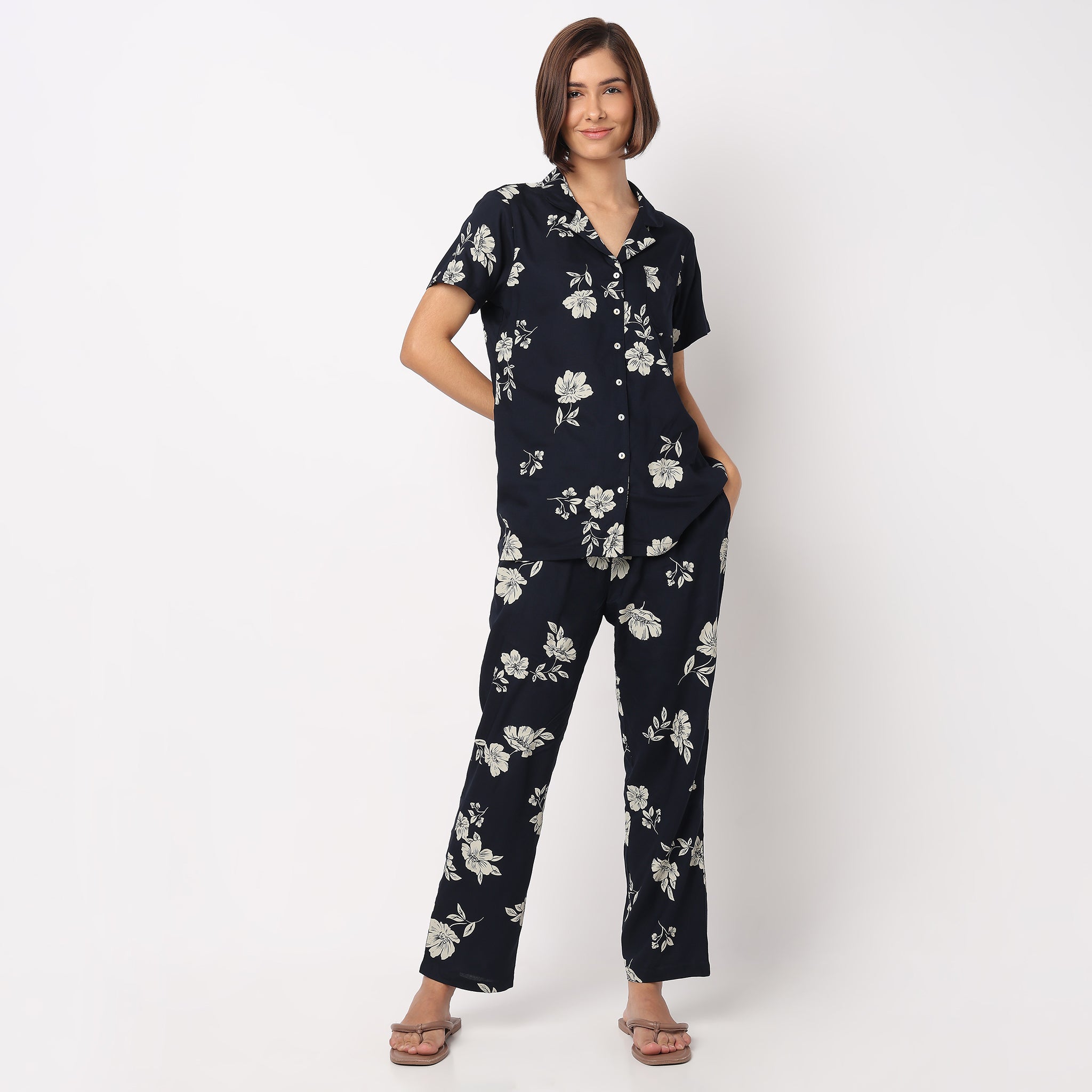 Cotton Printed Shirt with Pyjama Sleepwear Set